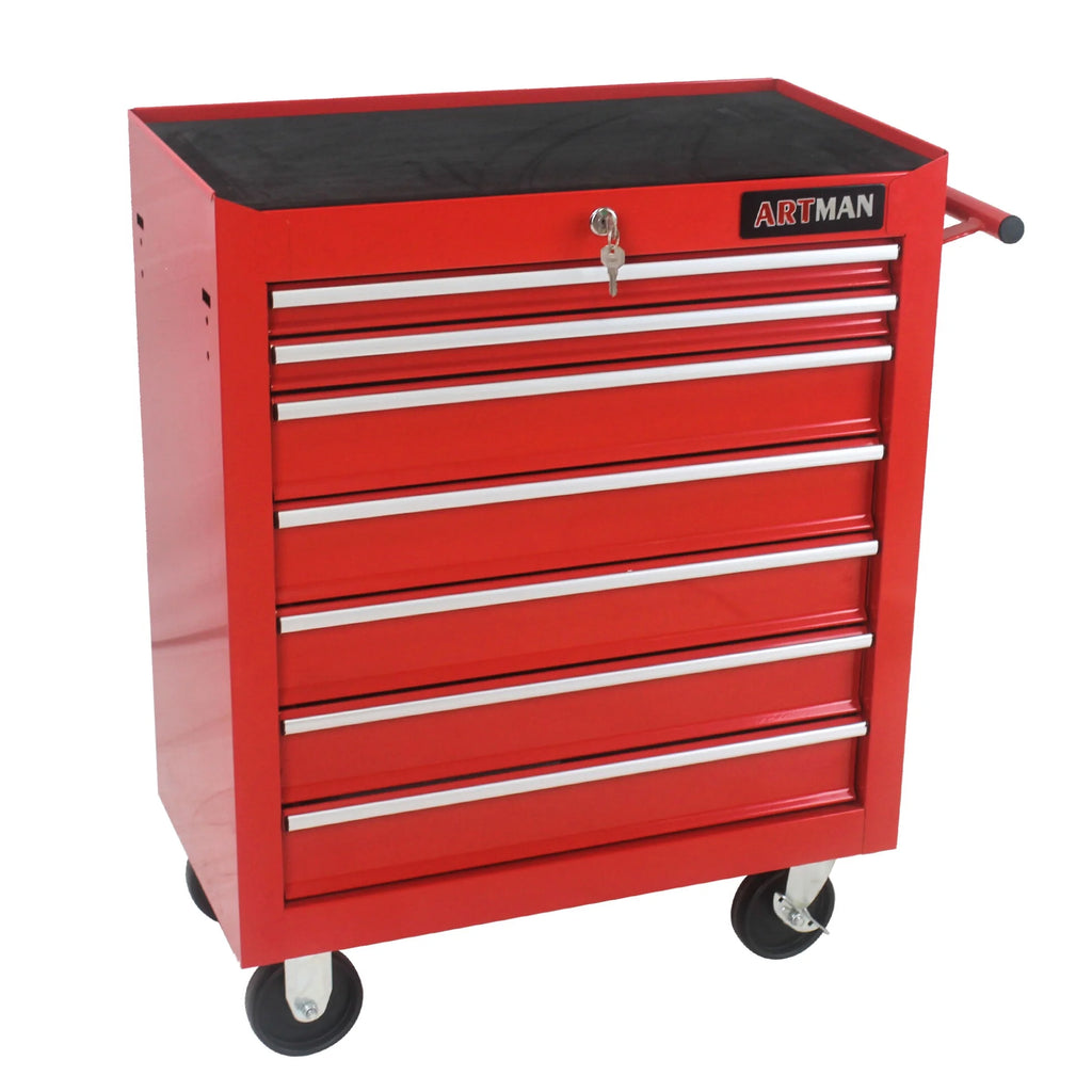 7-Drawer Rolling Tool Chest, Metal Tool Storage Organizer Cart with Locking System and Wheels, Multifunctional Mechanic Tool Cart for Garage, Warehouse, Workshop, Repair Shop, Red