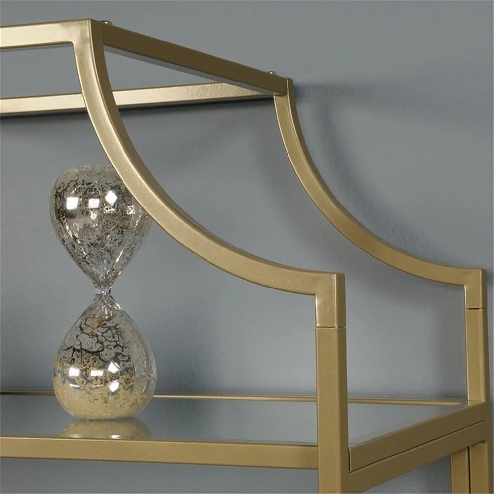 Pemberly Row 5-Shelf Modern Metal Bookcase in Gold Satin/Faux Deco Stone