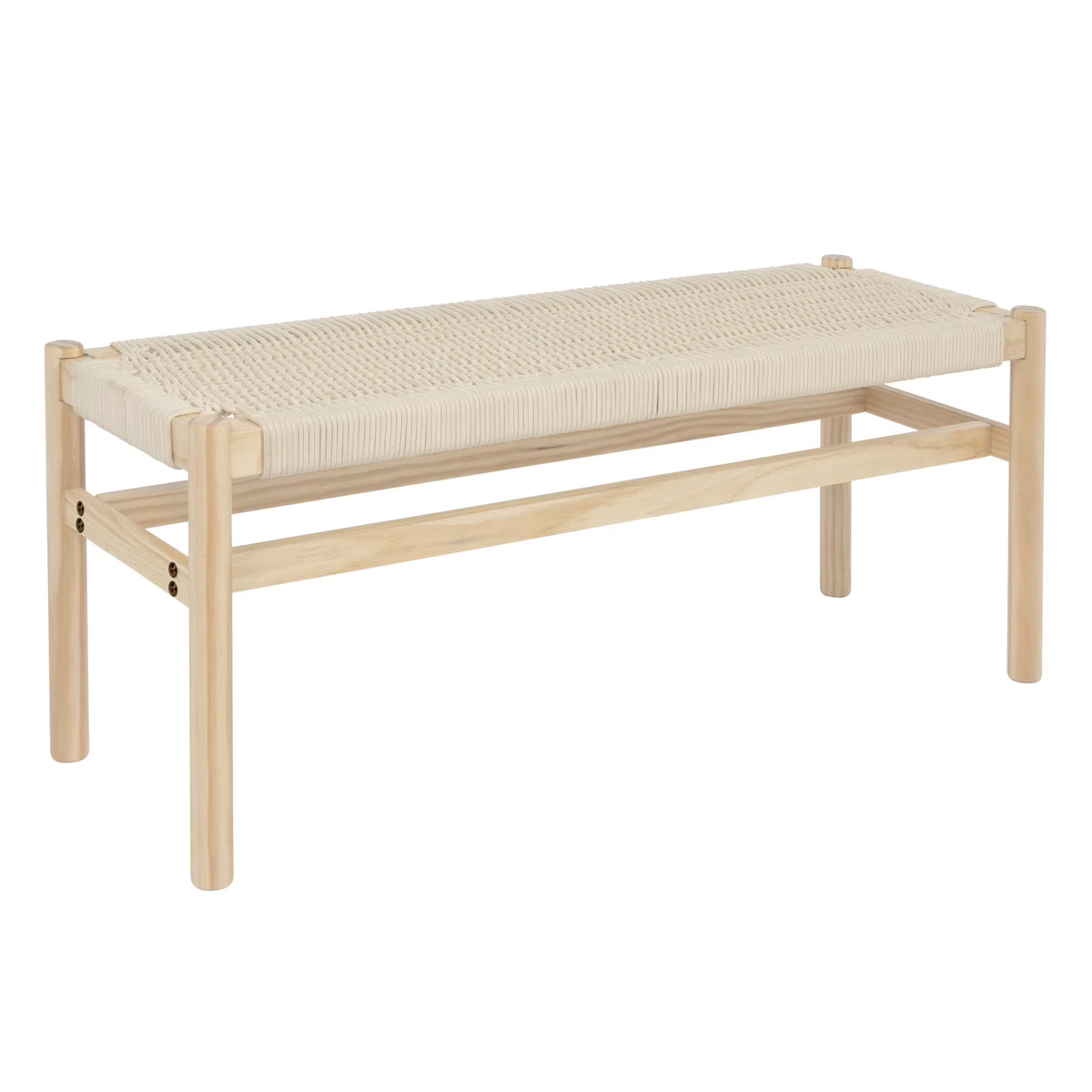 Main + Mesa Fernway Solid Wood and Woven Rope Entryway Bench, Moss Green