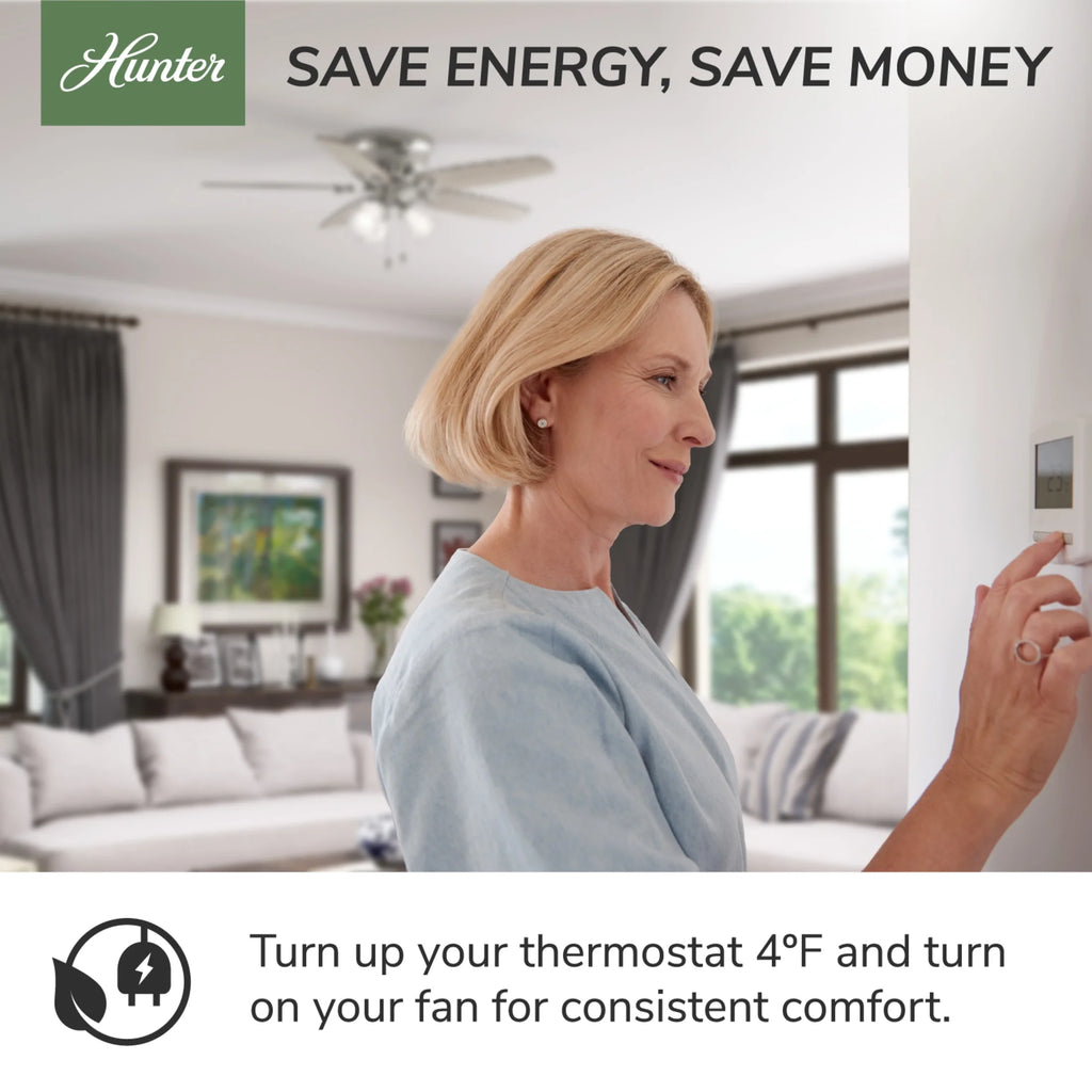 Hunter - Amberlin Indoor Ceiling Fan With Light, 52-inch, Brushed Nickel, Casual-style, 3-speed WhisperWind Motor, 53216, for Living Rooms, Bedrooms