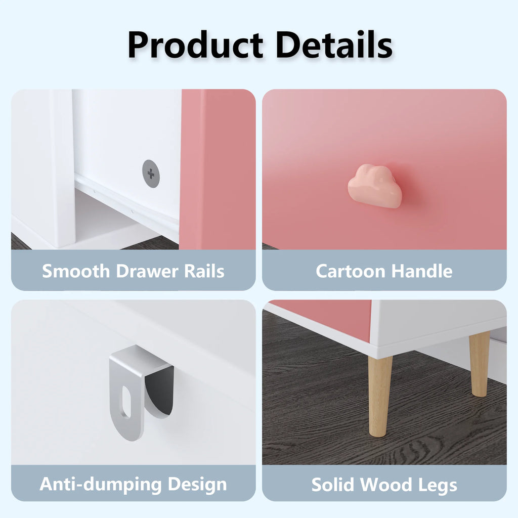 Miniyam Drawer Dresser with Glides & Safety Design for Kids, Colorful