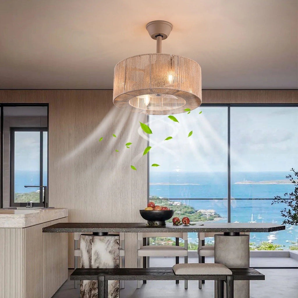 Caged Ceiling Fan Light 6 Speeds Living Room Chandelier Hanging Lamp with Remote