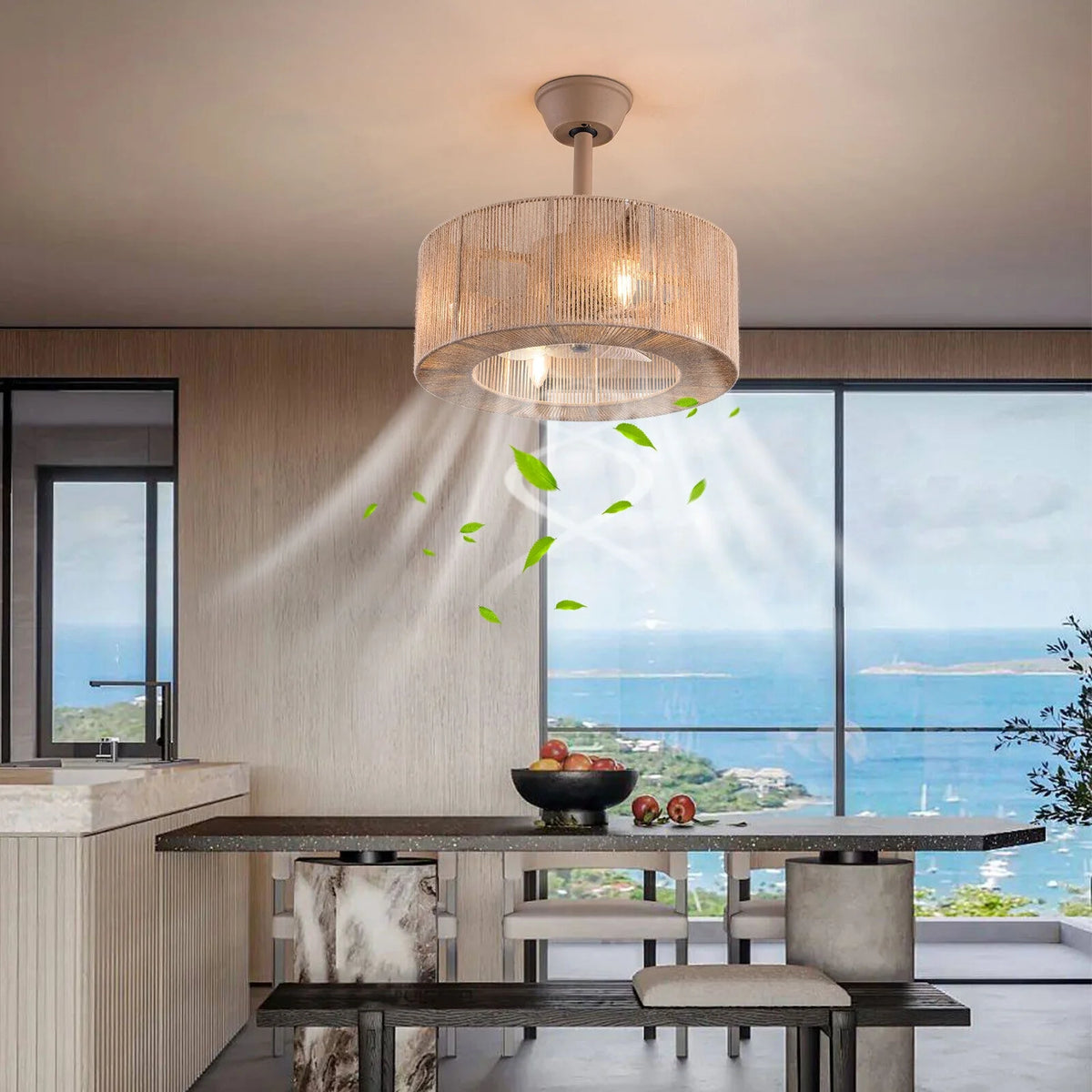 Caged Ceiling Fan Light 6 Speeds Living Room Chandelier Hanging Lamp with Remote