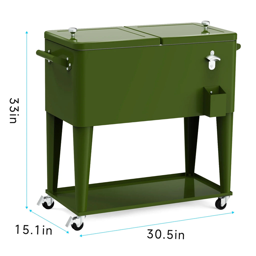 FreeLung 80QT Rolling Cooler Cart with Wheels Ice Chest Outdoor Backyard Coolers on Wheels Silver