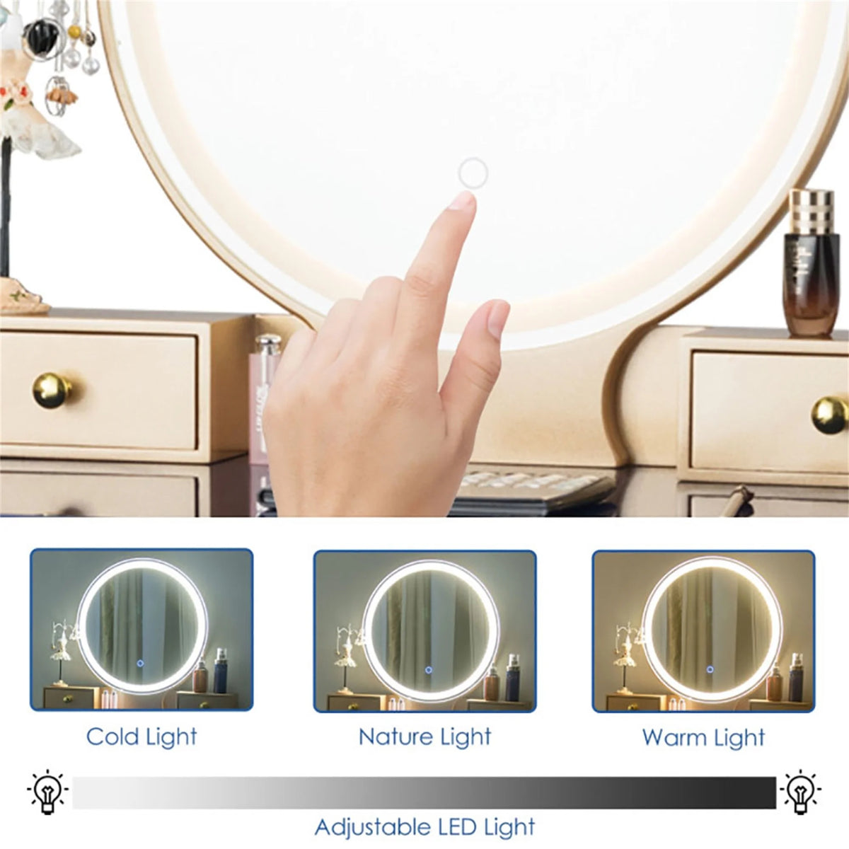 Kadyn Makeup Dressing Table Modern Vanity Set, Makeup Vanity Table Set 3 Color Lighting Dressing Table-Black