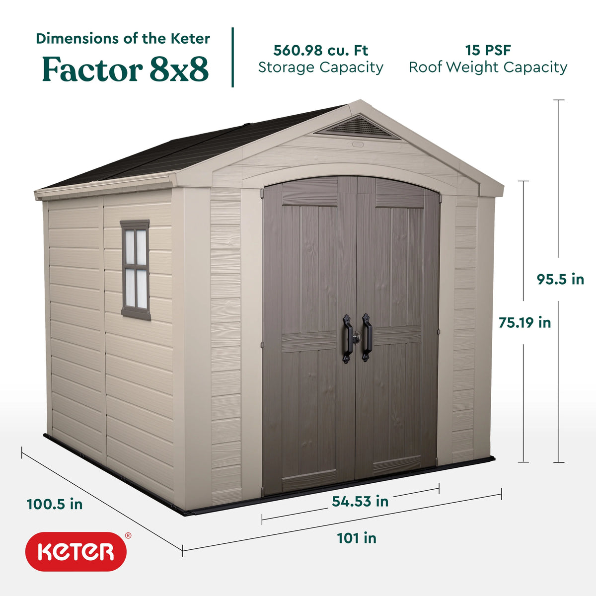 Keter Factor 8 x 11 Foot All Weather Resin Outdoor Storage Shed, Taupe