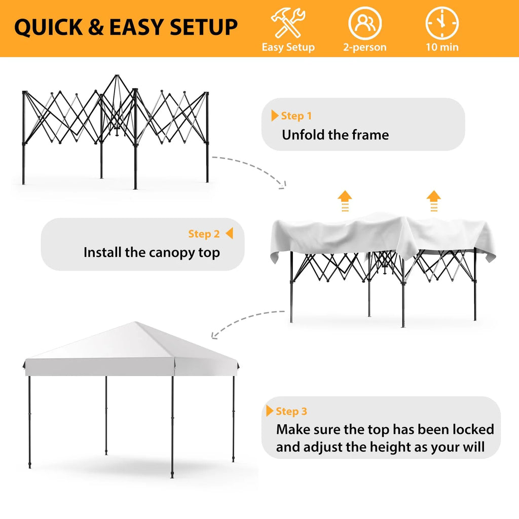 10x10FT/10x20FT Canopy Tent Pop Up Canopy, Commercial Instant Setup Canopy with 210D Fabric, Heavy Duty Commercial Instant Craft Fair Tent for Farmer Market, Vendor, Party, Event