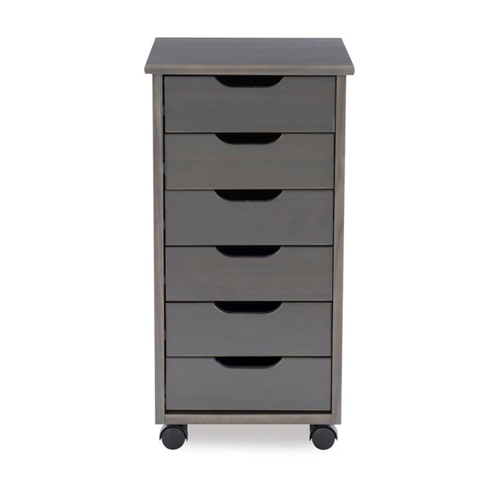 Riverbay Furniture Six Drawer Wood Rolling Storage Cart in Brown