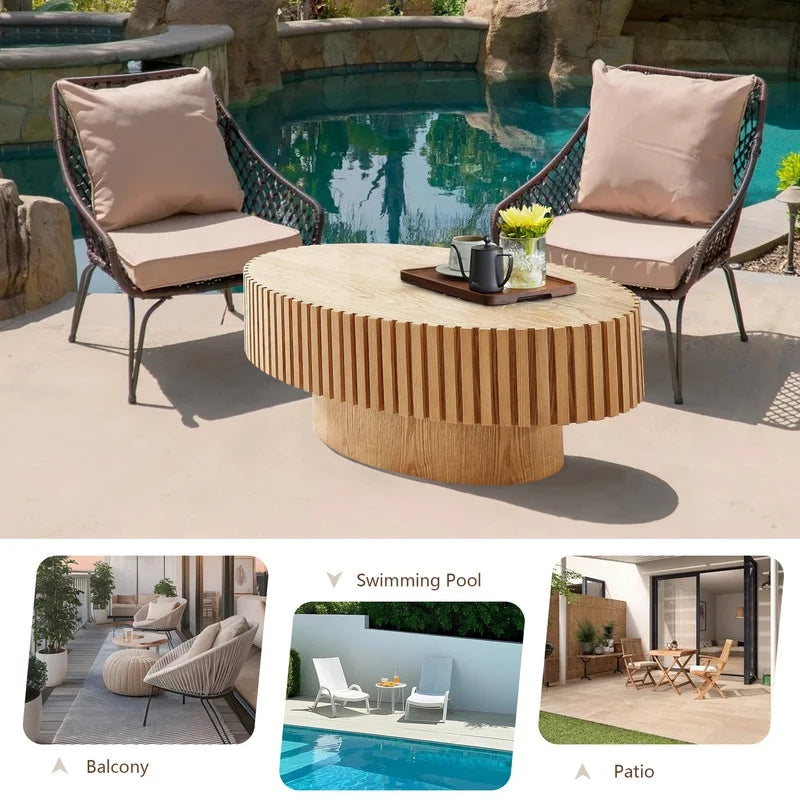 FFH 43.7 inch Oval Coffee Table for Living Room,Handcraft Rustic Corner Coffee Table Nature Wood Relief Sturdy Pedestal for Apartmen,Side Table Centre Table,Nature Wood