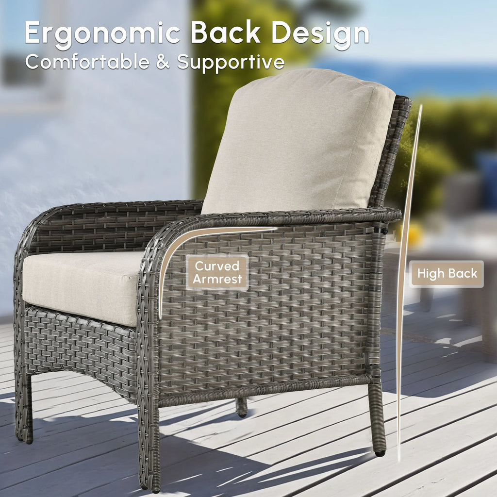 Vcatnet 4 Pieces Outdoor Patio Furniture All-weather Wicker Conversation Set with Coffee Table for Garden,Poolside,Gray