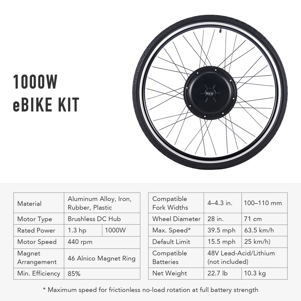 Viribus Electric Bike Conversion Kit 26" Rear Wheel 1000W Hub Motor LCD eBike DIY Set