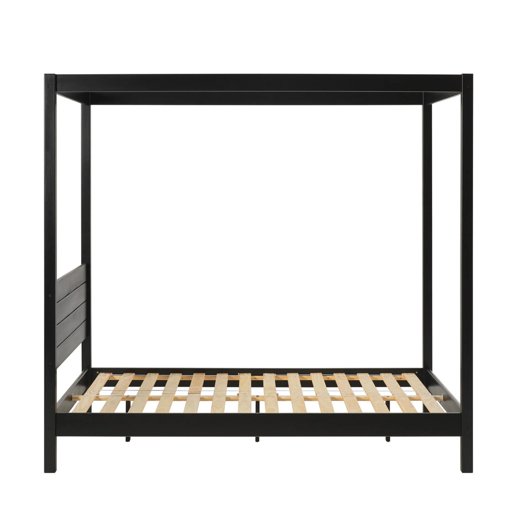 Walker Edison Minimalist Slatted Wood Queen Canopy Bedframe, Natural Pine