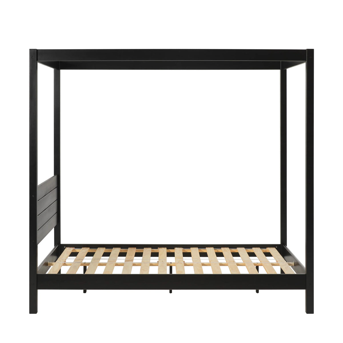 Walker Edison Minimalist Slatted Wood Queen Canopy Bedframe, Natural Pine