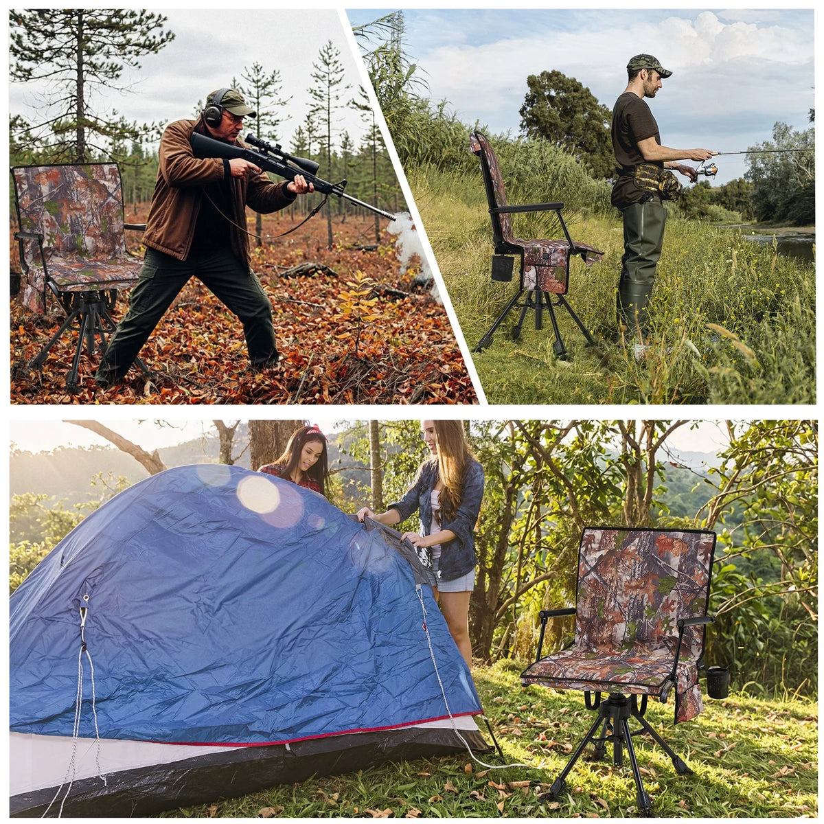 Danrelax 360�� Silent Camo Hunting Blind Chair, Armrests, Side Pouch, Telescopic Legs