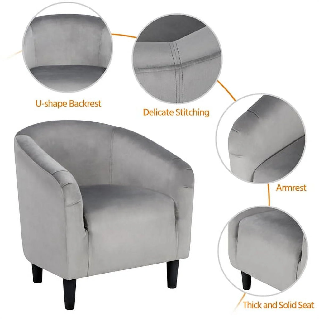Alden Design Upholstered Barrel Accent Chair for Livingroom, Yellow Velvet