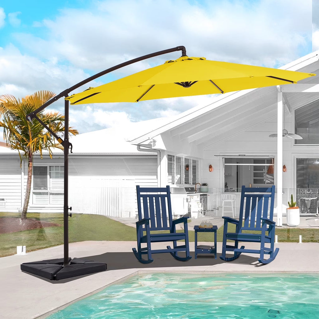 JUSTLET 10ft Heavy Duty Patio Hanging Offset Cantilever Patio Umbrella W/ 4-Piece Base Included Included, Beige