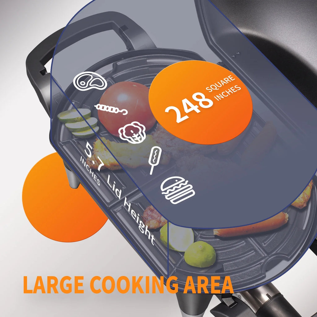 VANSTON Indoor/Outdoor Electric Grill, 1500W Electric Barbecue Grill & Smoker, Black with Built-In Thermometer