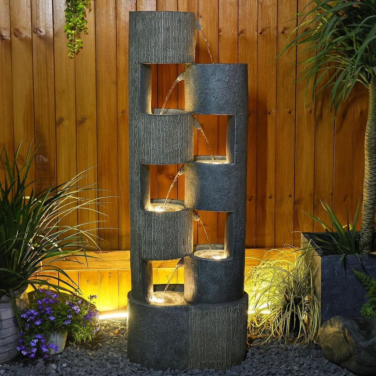 51" Outdoor Water Fountain Floor Standing Waterfalls Fountain with LED Lights for Garden, Living Room, Patio, Home Decor