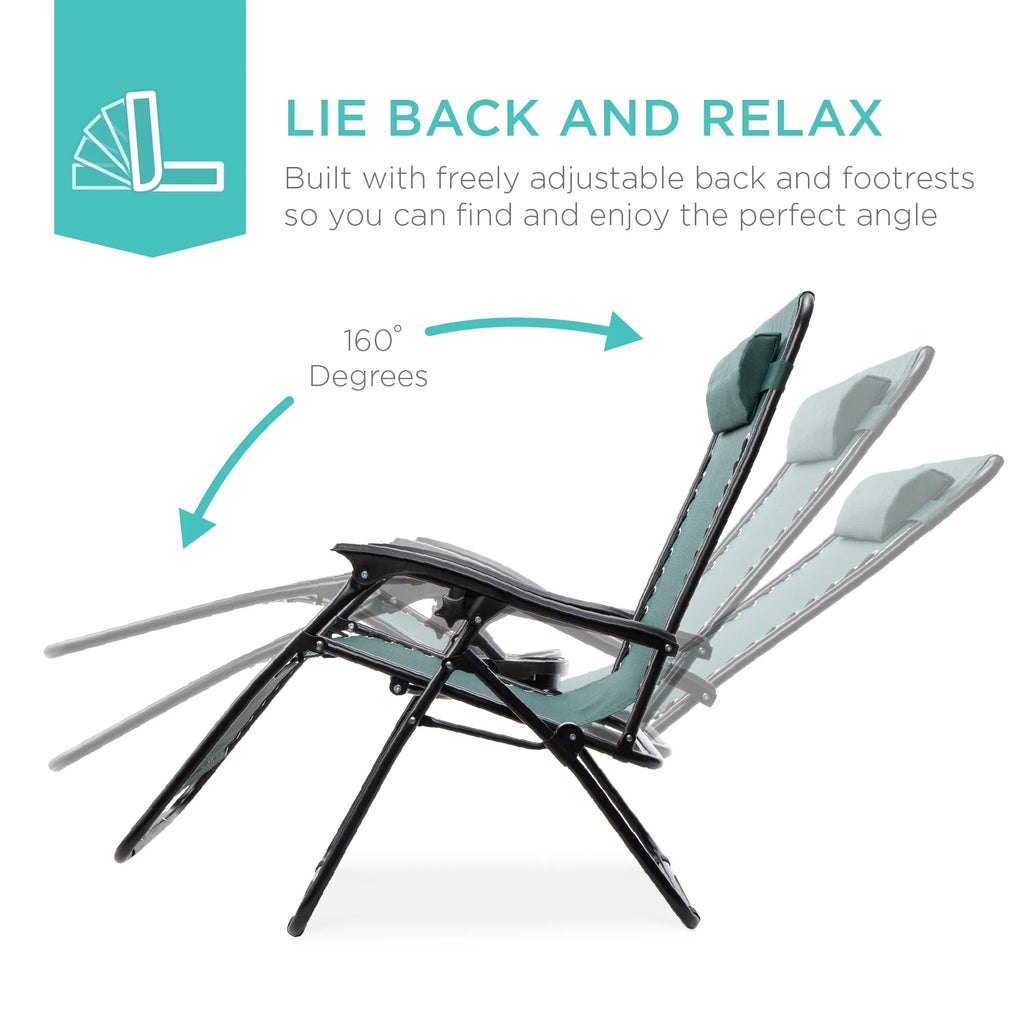 Best Choice Products Set of 2 Zero Gravity Lounge Chair Recliners for Patio, Pool w/ Cup Holder Tray - Gray
