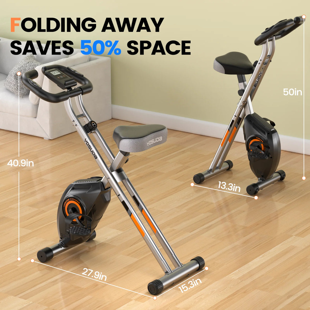 YOSUDA Folding Exercise Bike, Indoor Home Stationary Bike Workout 270LB Capacity