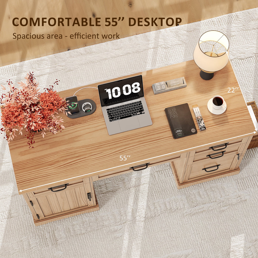 Whalefall 55 in Farmhouse Executive Desk with File Drawer for Adult Home Office, White