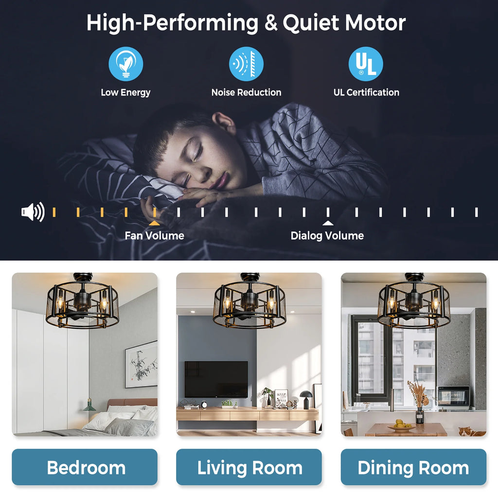 Costway 20'' Caged Bladeless Ceiling Fan with Light Reversible Motor & Remote Control