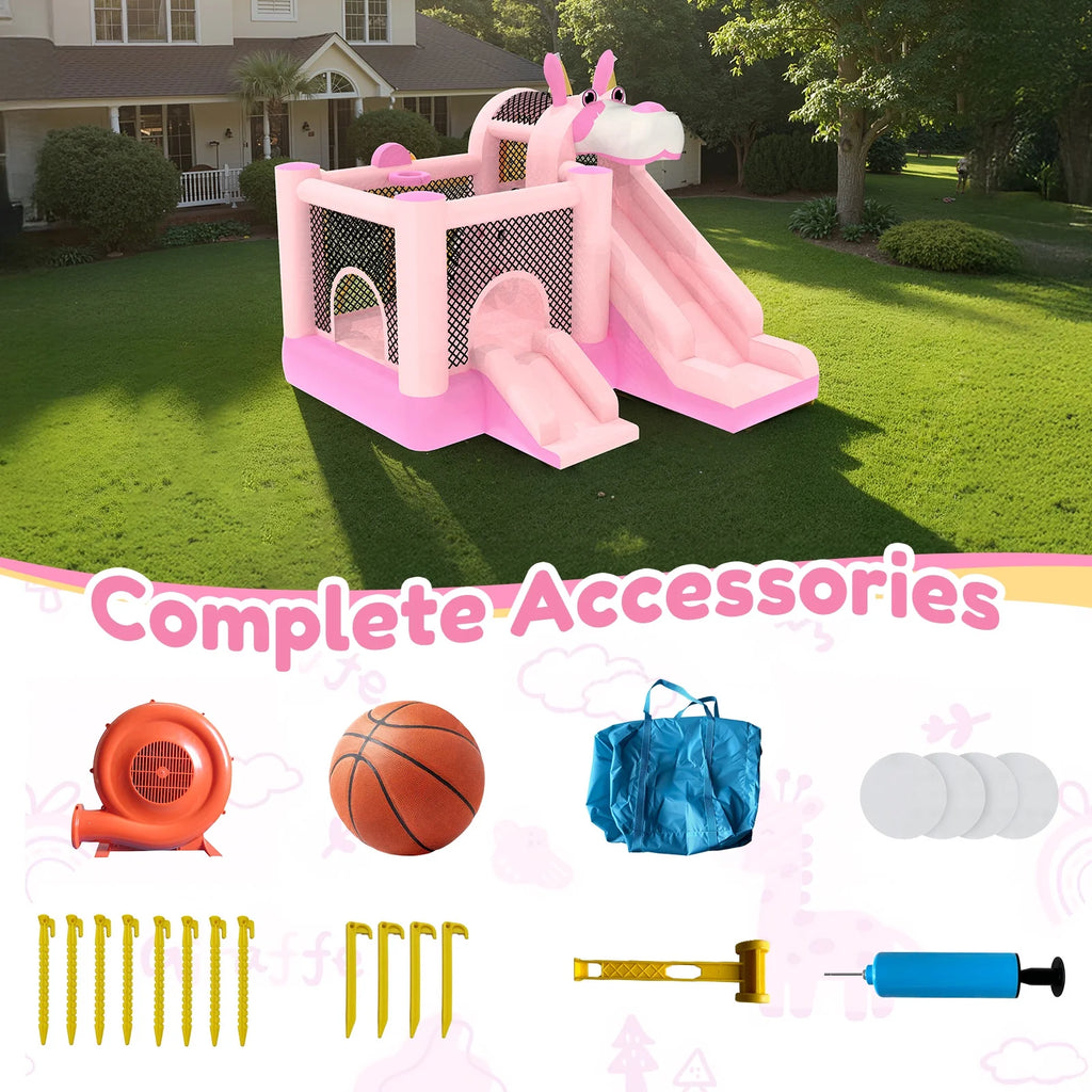 Mukidy 114''x 114'' x 92.5'' Inflatable Bounce Houses for Kids 3-10 with Blower Double Slide and Ball Pit/Indoor Bouncy House, PVC, Child, Teen, Toddler，Blue