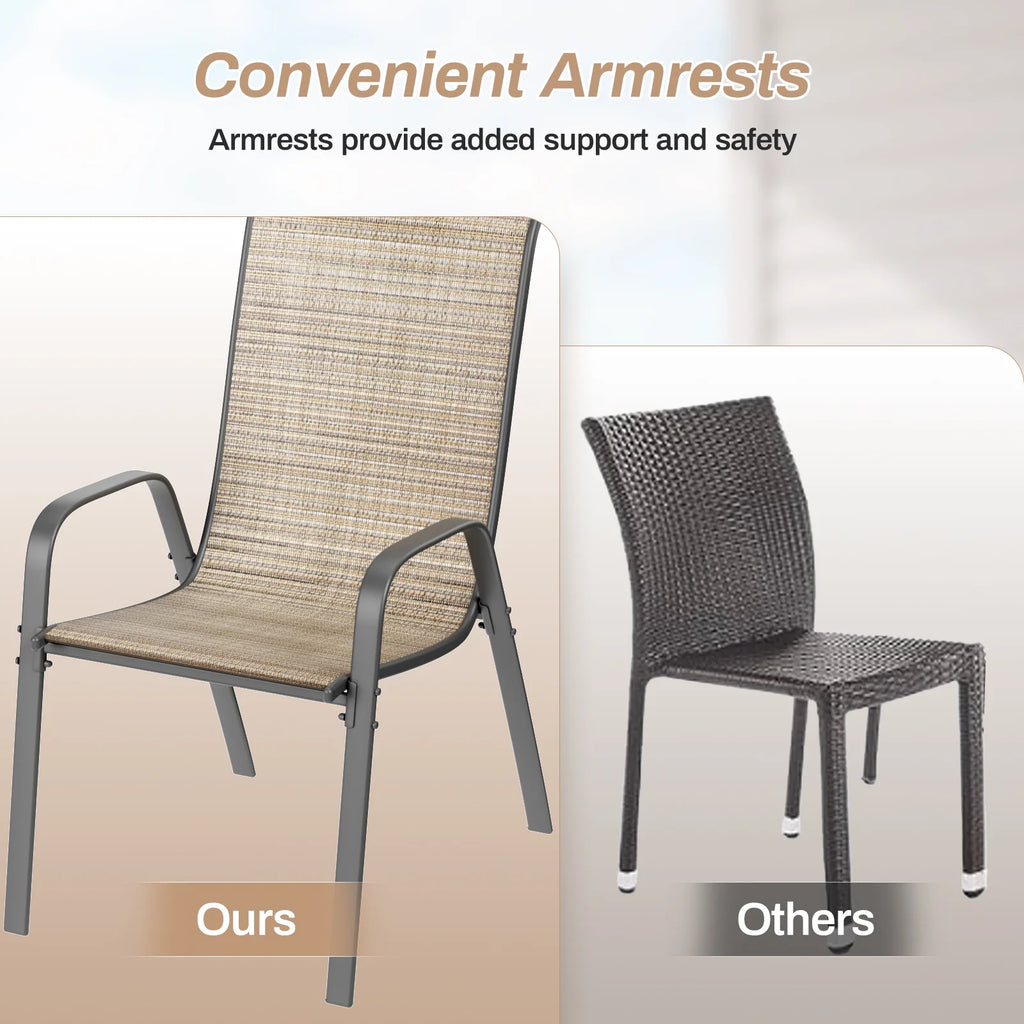 Arlopu 8Pcs Patio Dining Chairs Outdoor Stackable Armrest Chairs for Lawn Garden Backyard