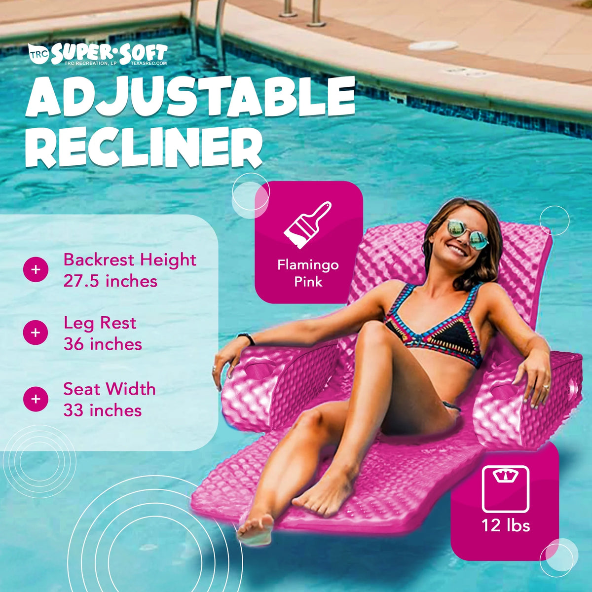 TRC Recreation Super Soft Adjustable Pool Recliner Float, Marina Blue