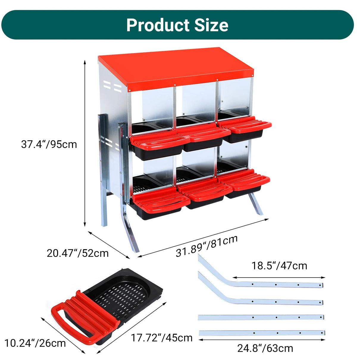 Chicken Nesting Box, 6/8/10 Compartment Nesting Box, Heavy Duty Chicken Coop Nesting Box with Removable Tray, Metal Chicken Laying Box for Chicken