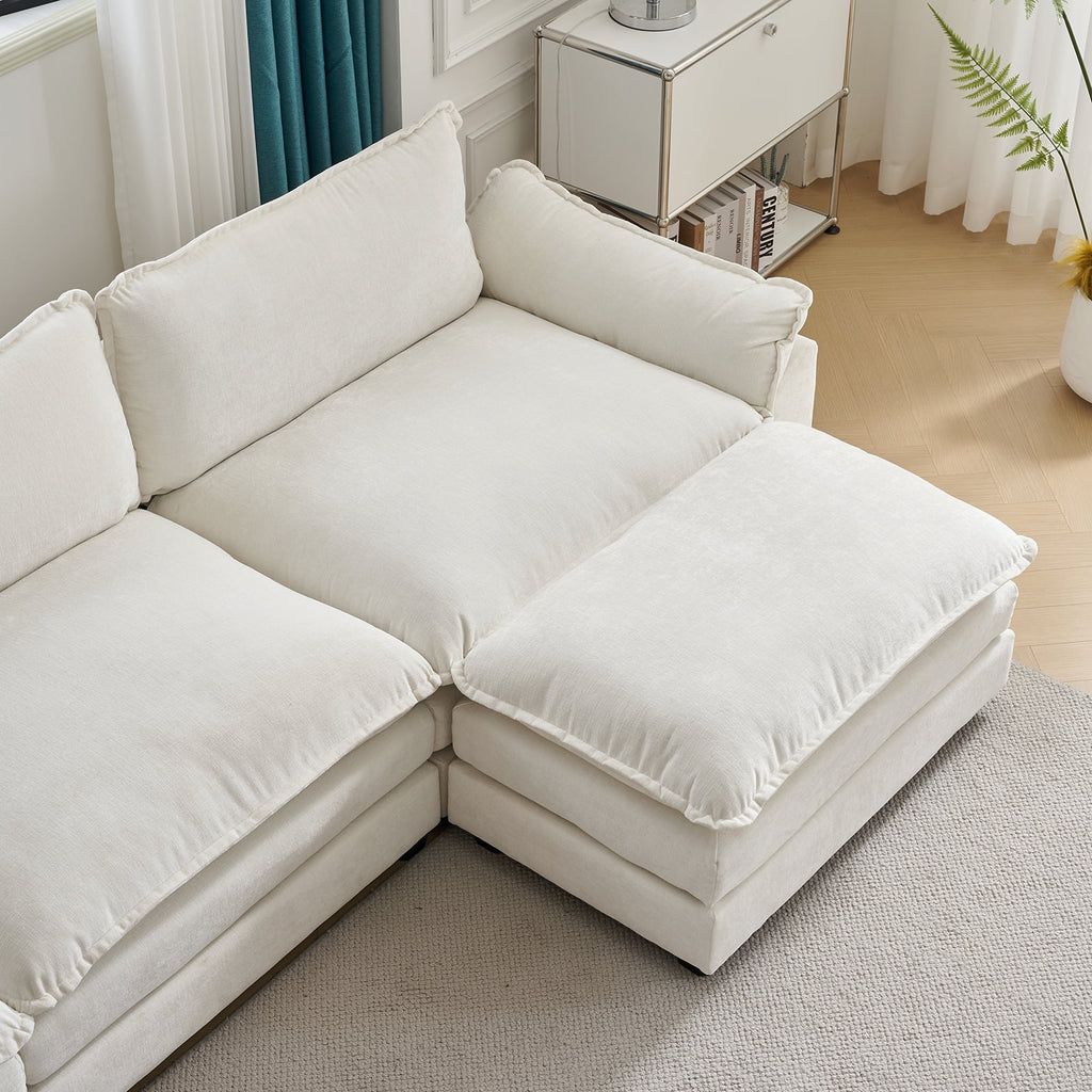 Zimtown Sectional Sofa with Ottoman, L Shaped Convertible Couch with Removable Chaise Chenille Fabric Sofa Set for 4-6 Persons Living Room Furniture Dark Grey