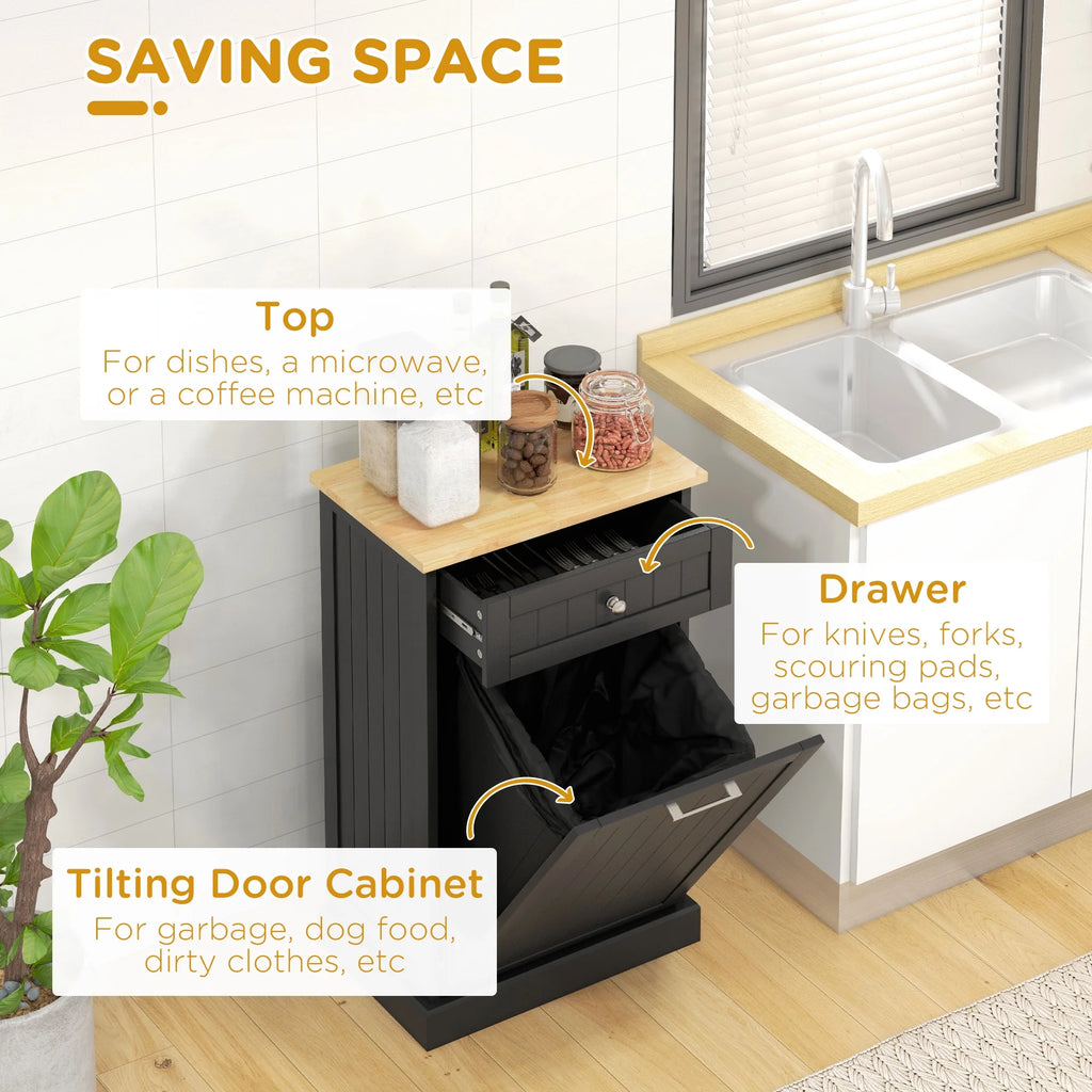 HOMCOM Kitchen Tilt Out Trash Bin Cabinet, Free Standing Recycling Cabinet