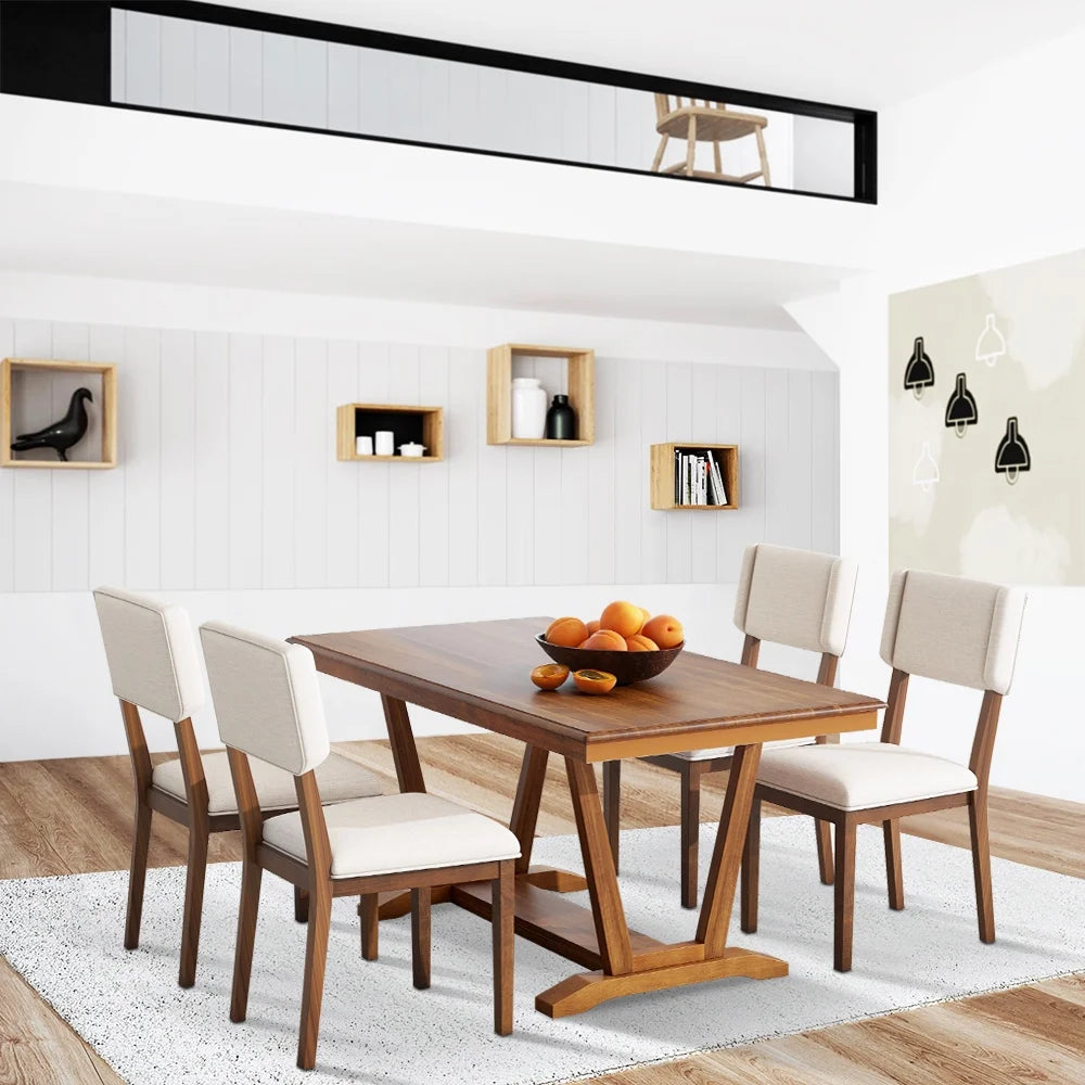 5 Piece Dining Table Set, Atumon Dining Table Set for 4, Wood Dining Room Set with 1 Table and 4 Upholstered Chairs, Farmhouse Dining Table Set for Kitchen Dining Room Apartment, Natural