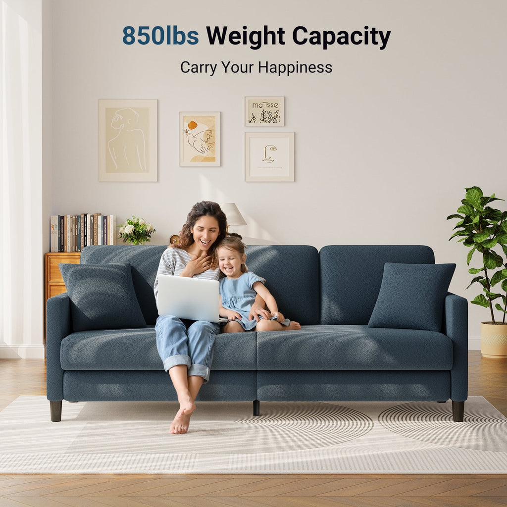 83" Comfortable Upholstered Sofa, 3 Seater Couch for Living Room, Neche Big Loveseat with Extra Deep Seats , 2 Pillows, Beige White