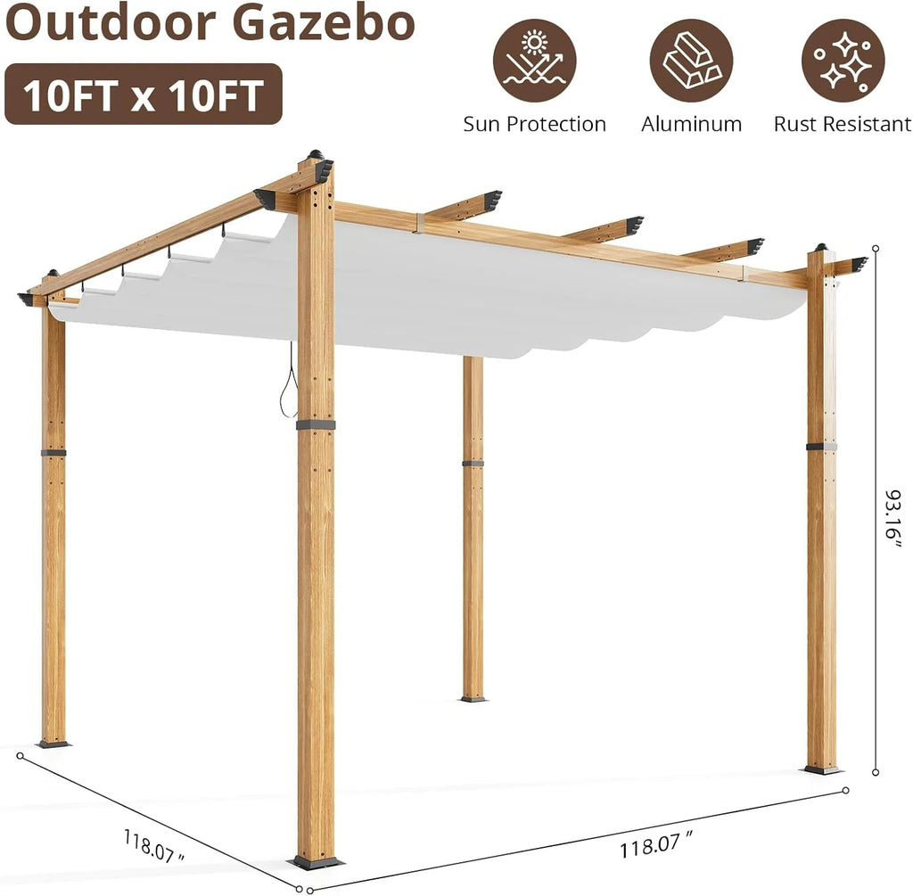 Outdoor Aluminum Pergola with Retractable Canopy, Reinforced 4-Sided Base, Waterproof & UV-Resistant Adjustable Roof, Modern Design for Patio, Deck, Backyard, and Garden