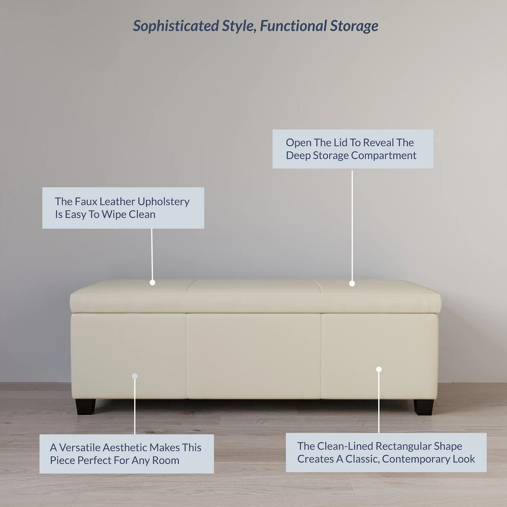 BELLEZE Storage Ottoman Bench Footstool - Amherst (Beige)