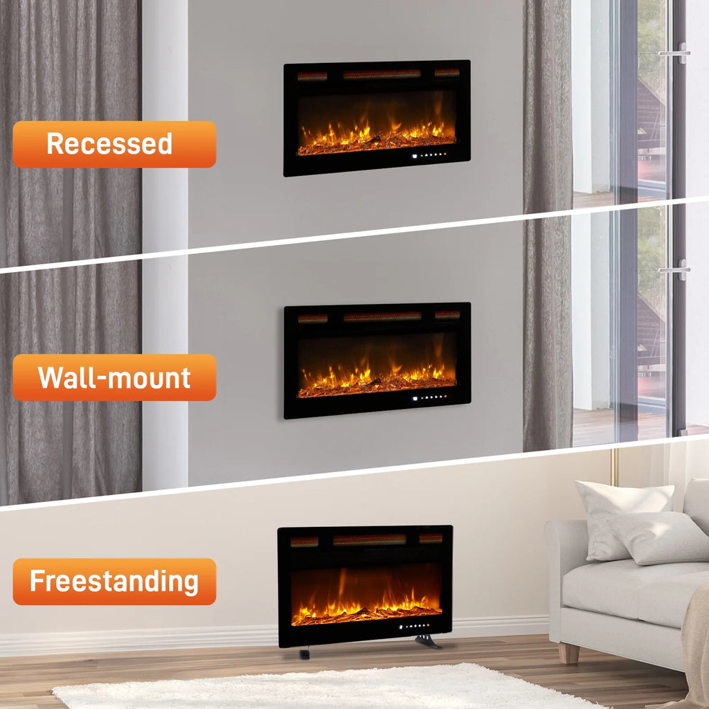 Ktaxon 30" Electric Fireplace, Freestanding/Inserts/Wall Mounted Fireplace Heater with Remote Control, 12 Adjustable Flame Colors, Log & Crystal, 8H Timer for Living Room, Bedroom