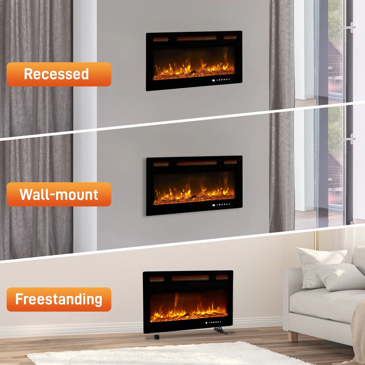 Ktaxon 30" Electric Fireplace, Freestanding/Inserts/Wall Mounted Fireplace Heater with Remote Control, 12 Adjustable Flame Colors, Log & Crystal, 8H Timer for Living Room, Bedroom