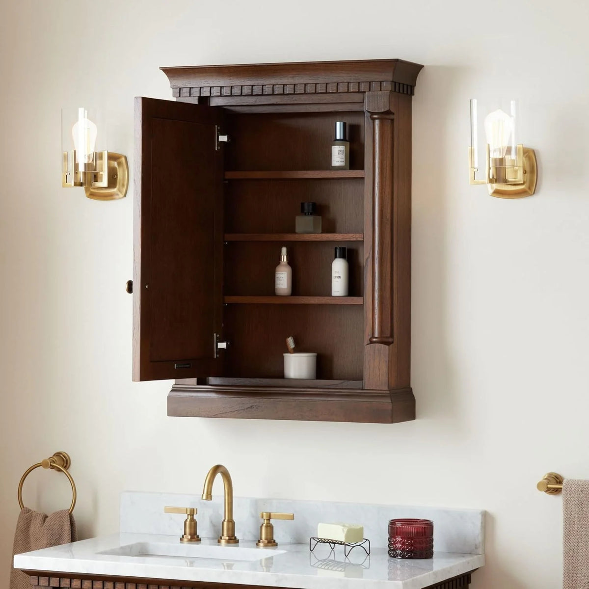 Signature Hardware SH6622428ACF Claudia 24" Mahogany Framed Single Door Medicine Cabinet - Antique Coffee