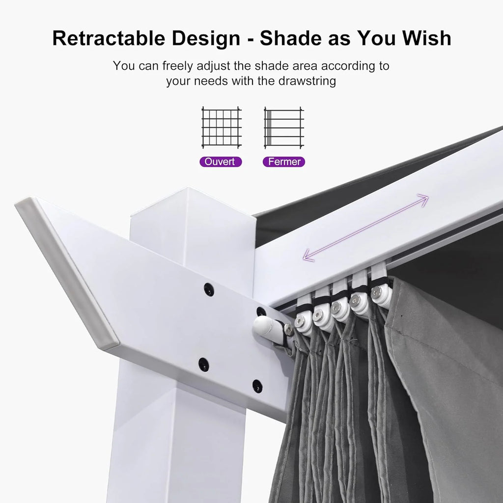 PURPLE LEAF Outdoor Retractable Pergola with Sun Shade Canopy 10' x 13' Patio Aluminum Pergola Shelter for Backyard Deck Garden Modern Metal Grape Trellis Pergola, Beige