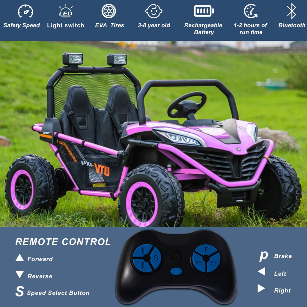 OTTORD 24 V Ride on Car UTV 2 Seater, 2x200W Electric Car Truck with Metal Frame, Brake&Gas Pedal, EVA Tires,3 Speed (Purple Pink)