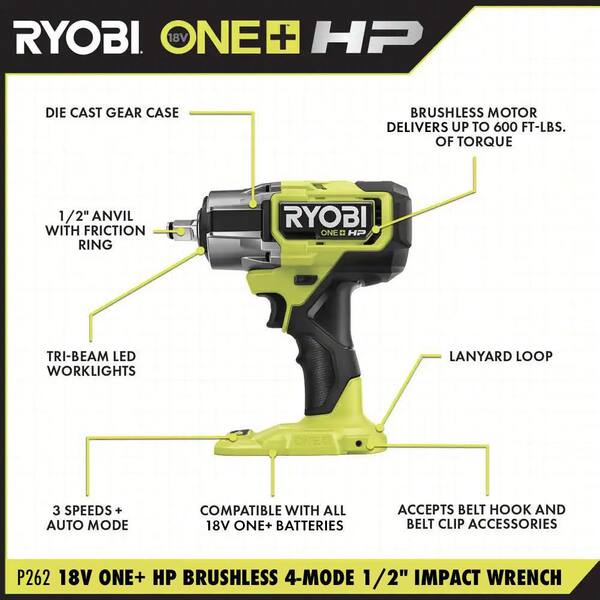 ONE+ HP 18V Brushless Cordless 2-Tool Combo Kit with Drill/Driver, Impact Wrench, Batteries, Charger, and Bag