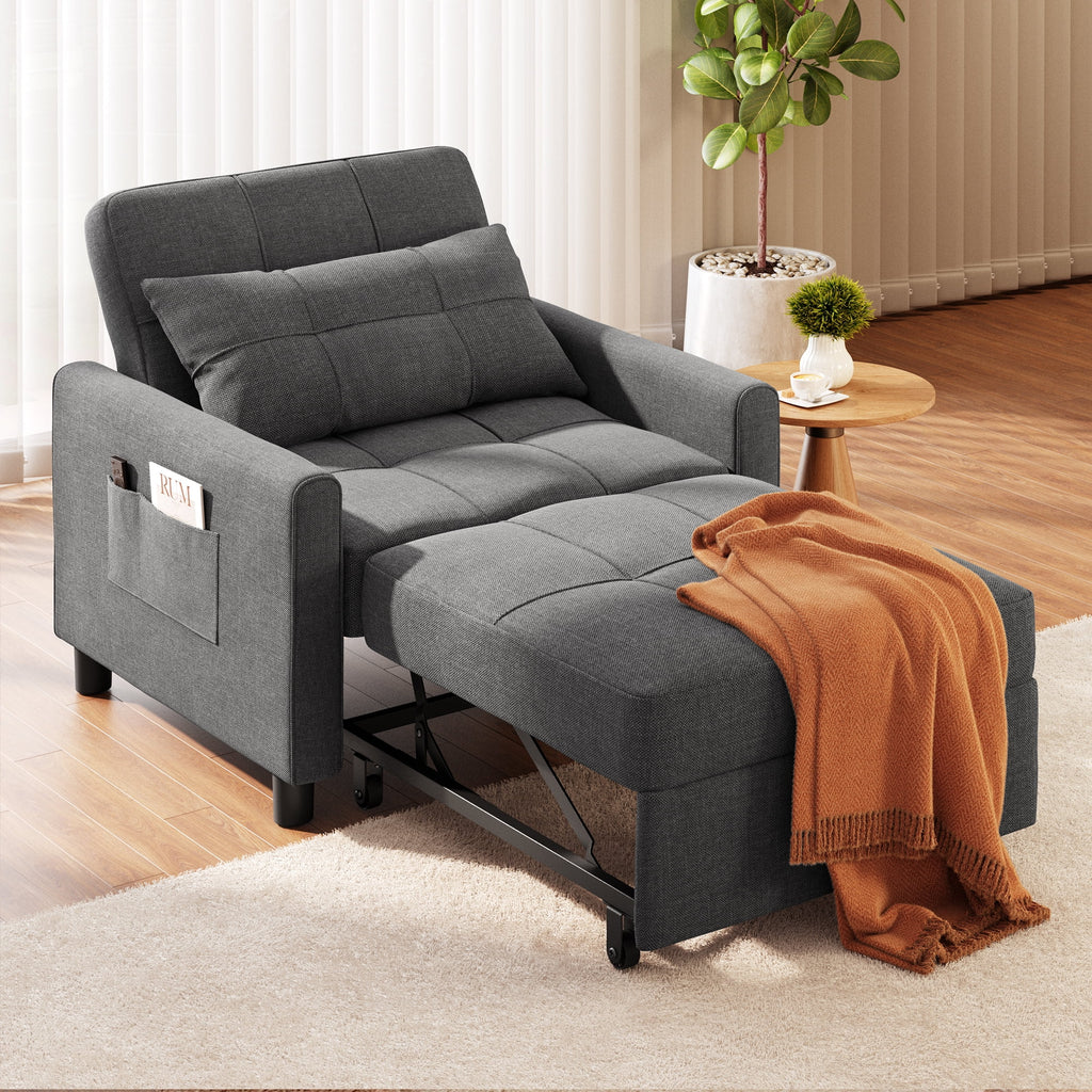 Sofa Bed, Lofka 3-in-1 Convertible Sleeper Sofa with Storage, Adjustable Backrest & Pull Out Function - Sleeper Chair for Small Space, Apartment, Dark Grey