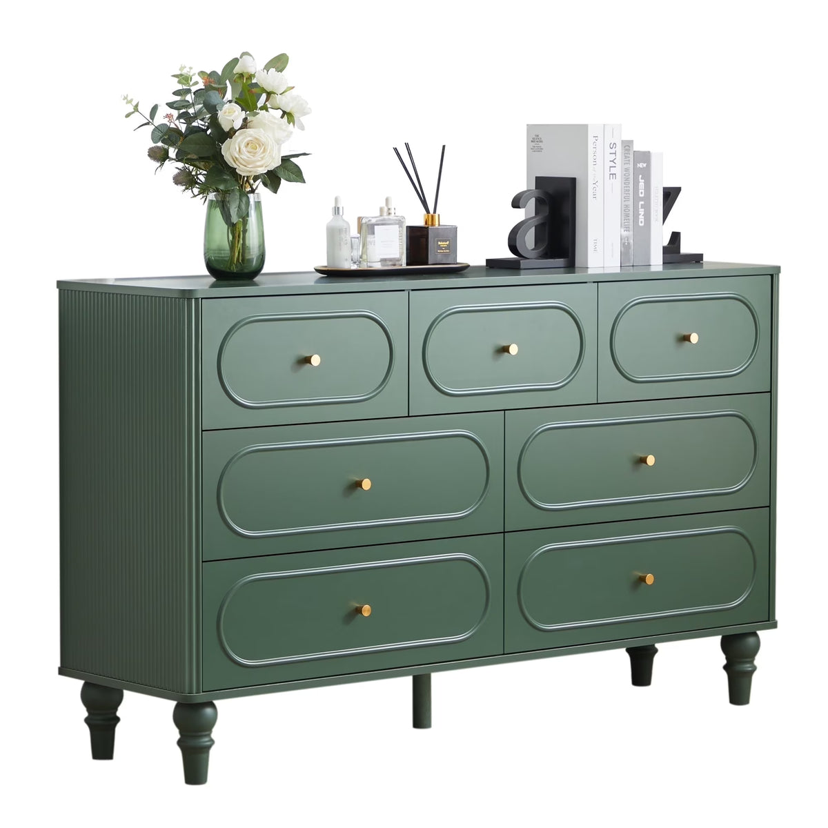 YOCWO 3 Drawer Nightstand, Classic Chest of Drawers with Arc Edge, Walnut