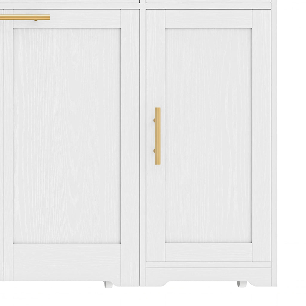 DEXTRUS Kitchen Island Table with Drawers & Doors, Storage Cart with Cabinet for Double 10-gal Trash Bin, White