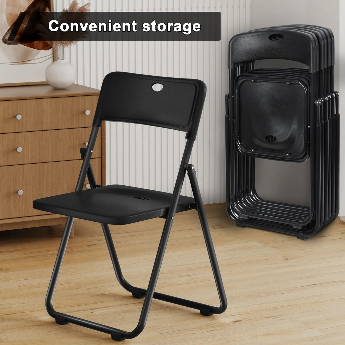 Anvazise Folding Chair 6Pcs/Set Folding Chairs, Staff Backpack Computer Chair, Basics Foldable Plastic Chair, Outdoor Portable Activity Chair, Black (Black)