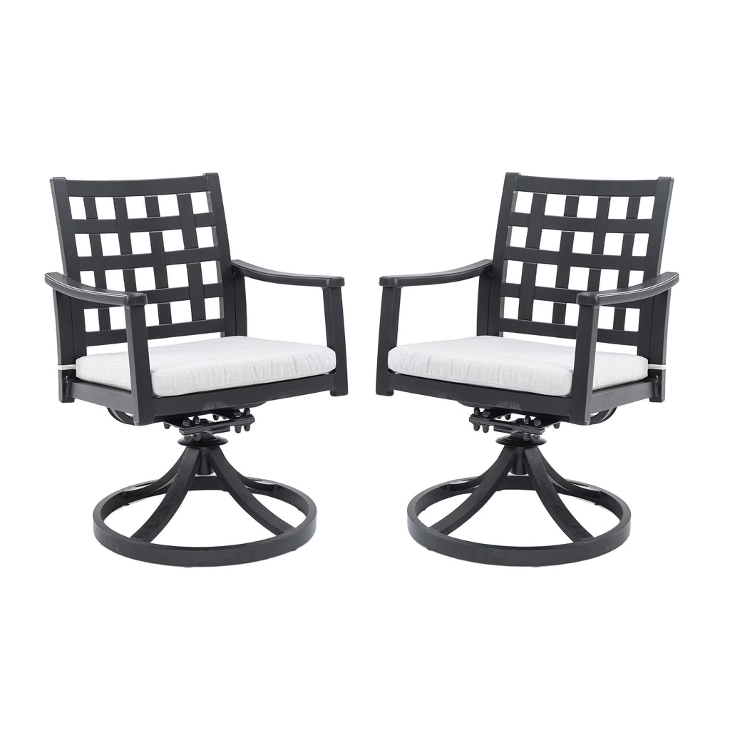 Outdoor Patio K/D Aluminum Stationary Dining Chairs 2PCS with Outdoor-grade Sunbrella Fabric Cushions, Branch-Like Backrest ,FSC-Certified Wood Armrests, Bourbon Brown