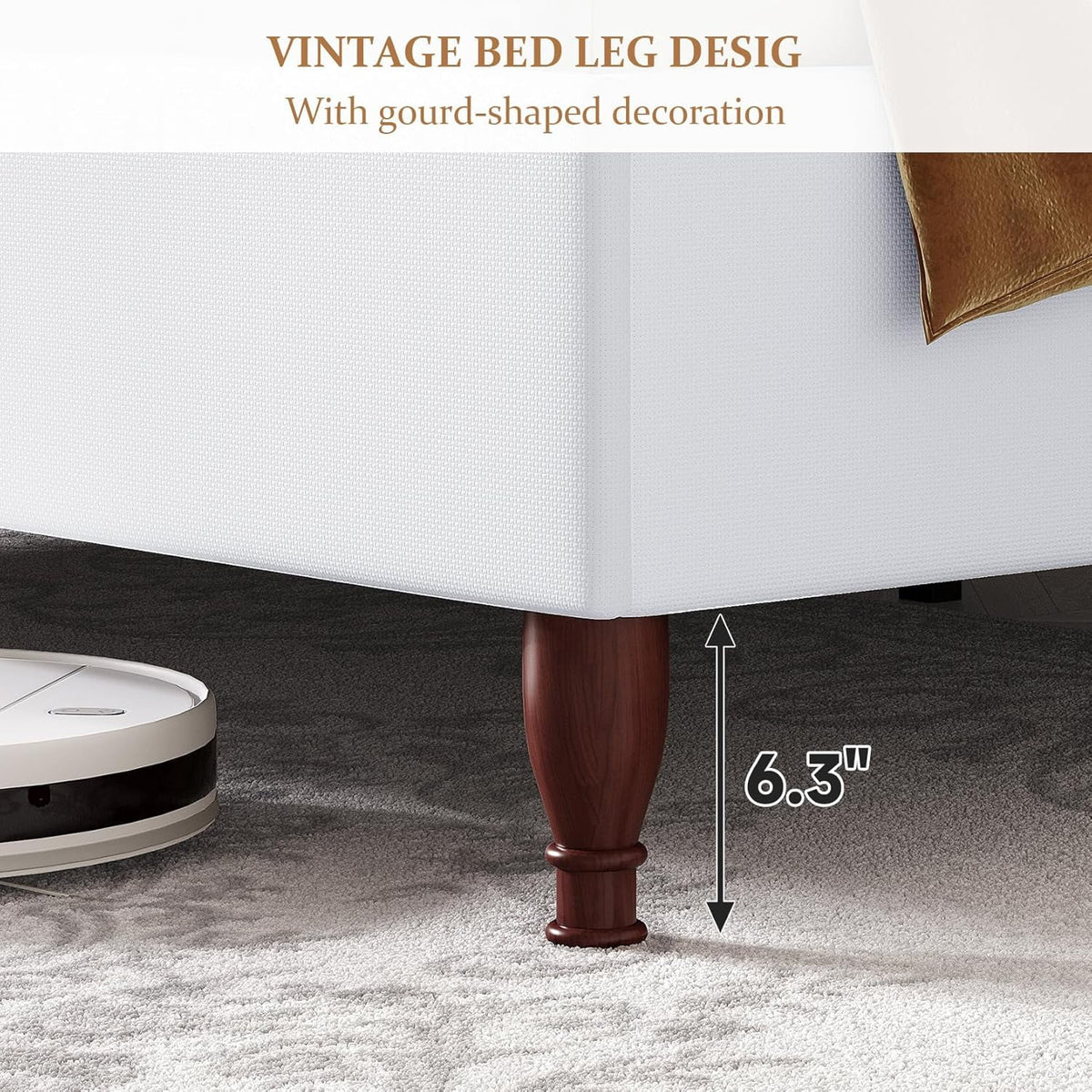 Neche Queen Upholstered Bed Frame with 51" Tall Headboard Classic Curved Wingback Platform Bed with Soft Fabric, Retro Simple Sleigh Bedframe No Box Spring Needed/Easy Assembly, White