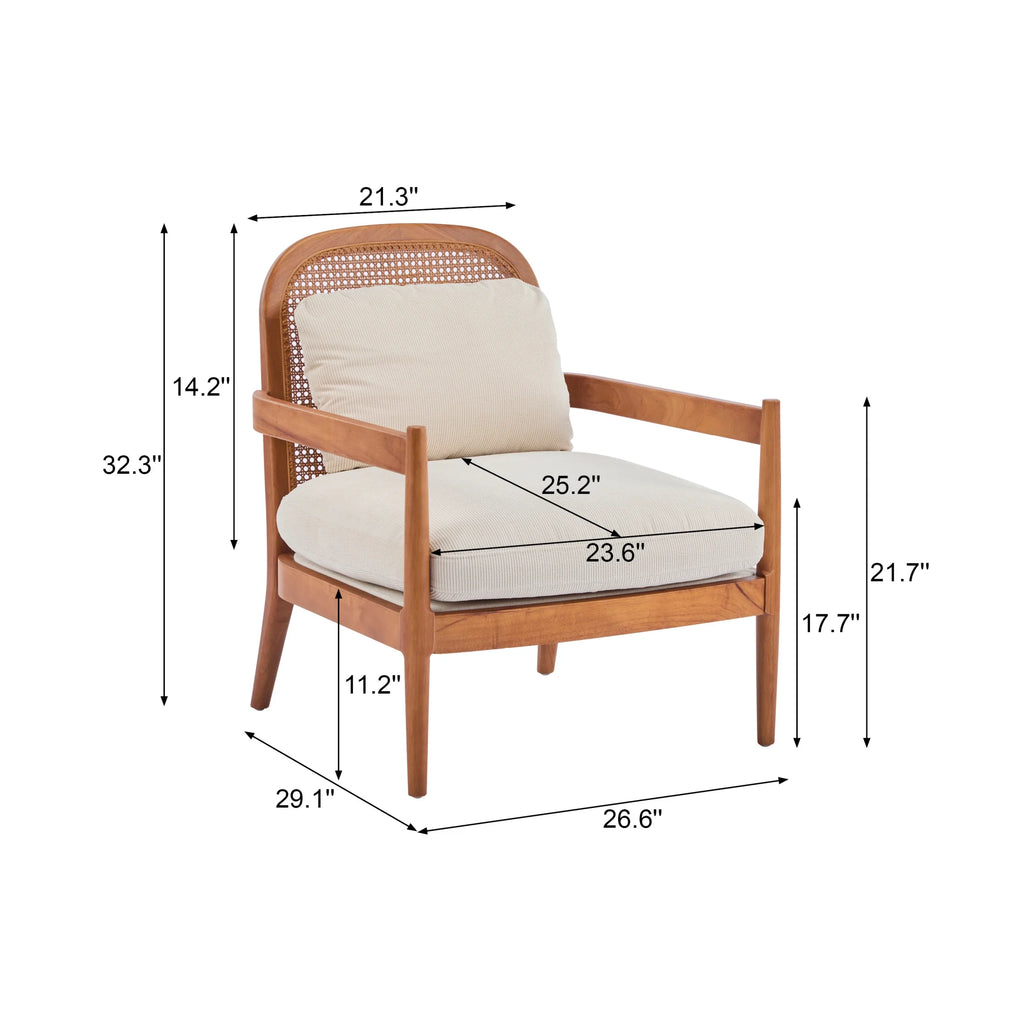 Christopher Knight Home Mid-Century Modern Accent Chairs, Wood Frame with Rattan Backrest, Grayish Green, Set of 2