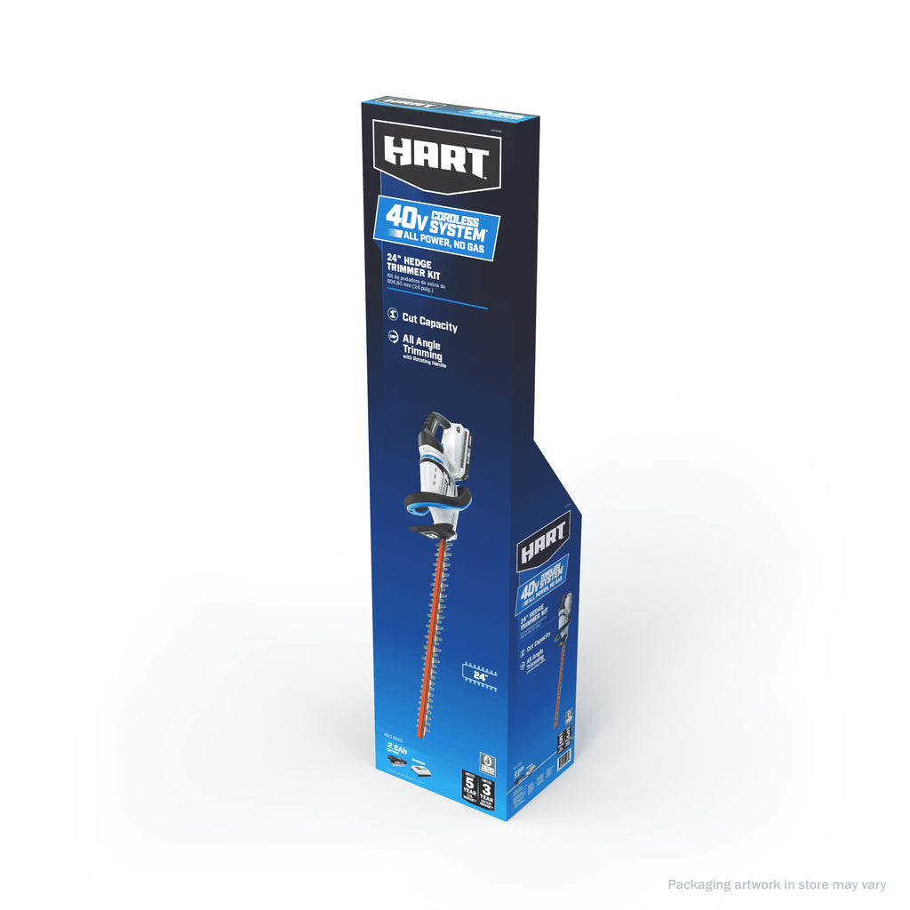 HART 40-Volt 24-inch Cordless Hedge Trimmer Kit, (1) 2.5Ah Lithium-Ion Battery